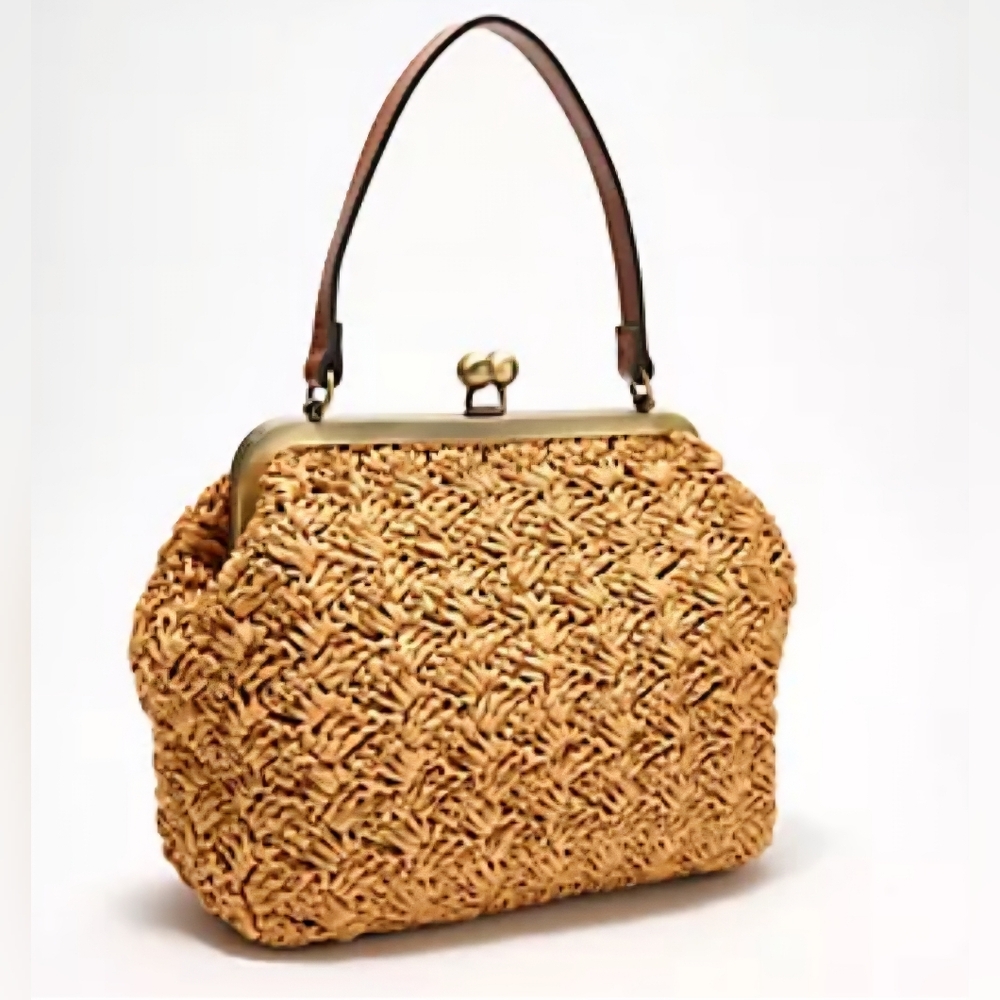 Patricia Nash Elara Straw Frame Crossbody with Chain & Leather Straps Natural🤍